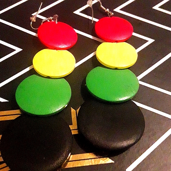 rasta Jewelry - Rastafarian wooden earrings